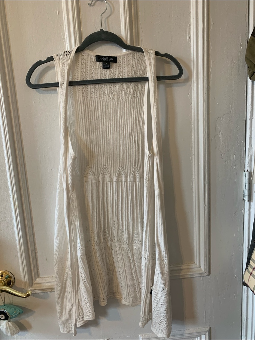 White Knit Long Sleeveless Vest Cardigan